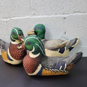 Vintage Ducks Fabric Pillows Figures Decorations Lot of 3 Handmade
